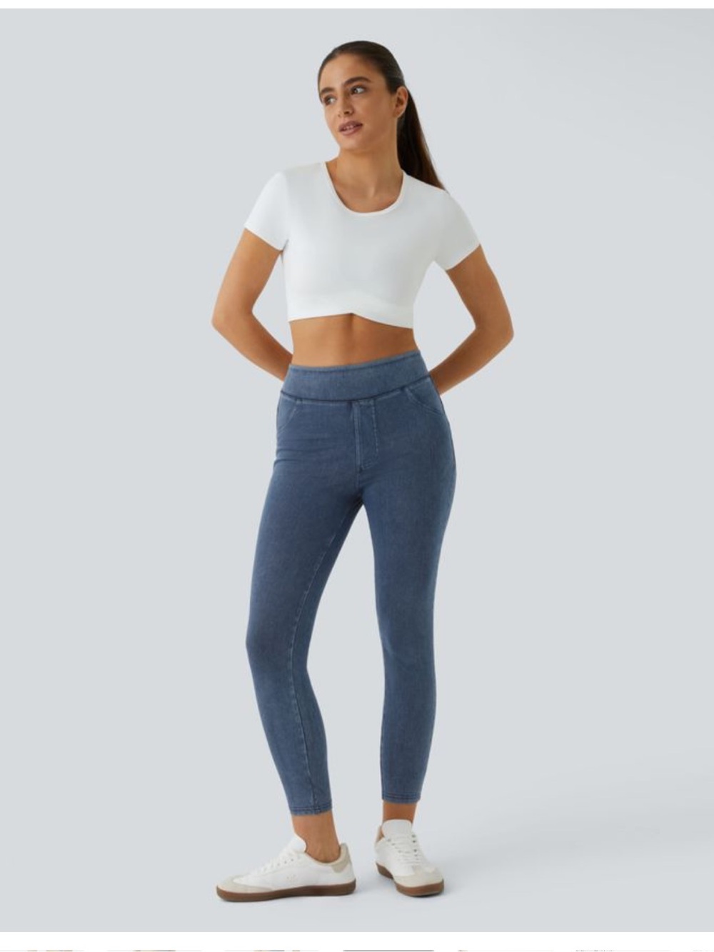 Halara Flex High Waisted Pocket Denim Casual Leggings Blue Large 7/8 - Picture 3 of 15